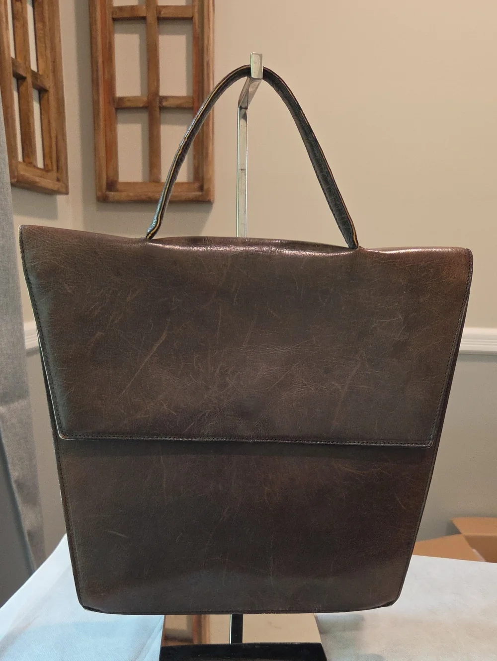 Le Borse Di Donato Finetti Classic Brown Leather Top Handle Flap Bag- Vintage